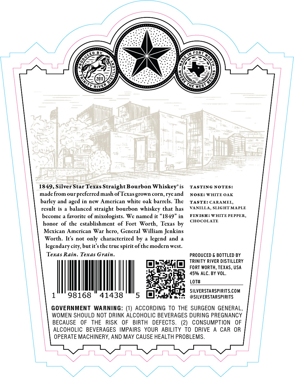 TABC label artwork for Silver Star 1849 Bourbon