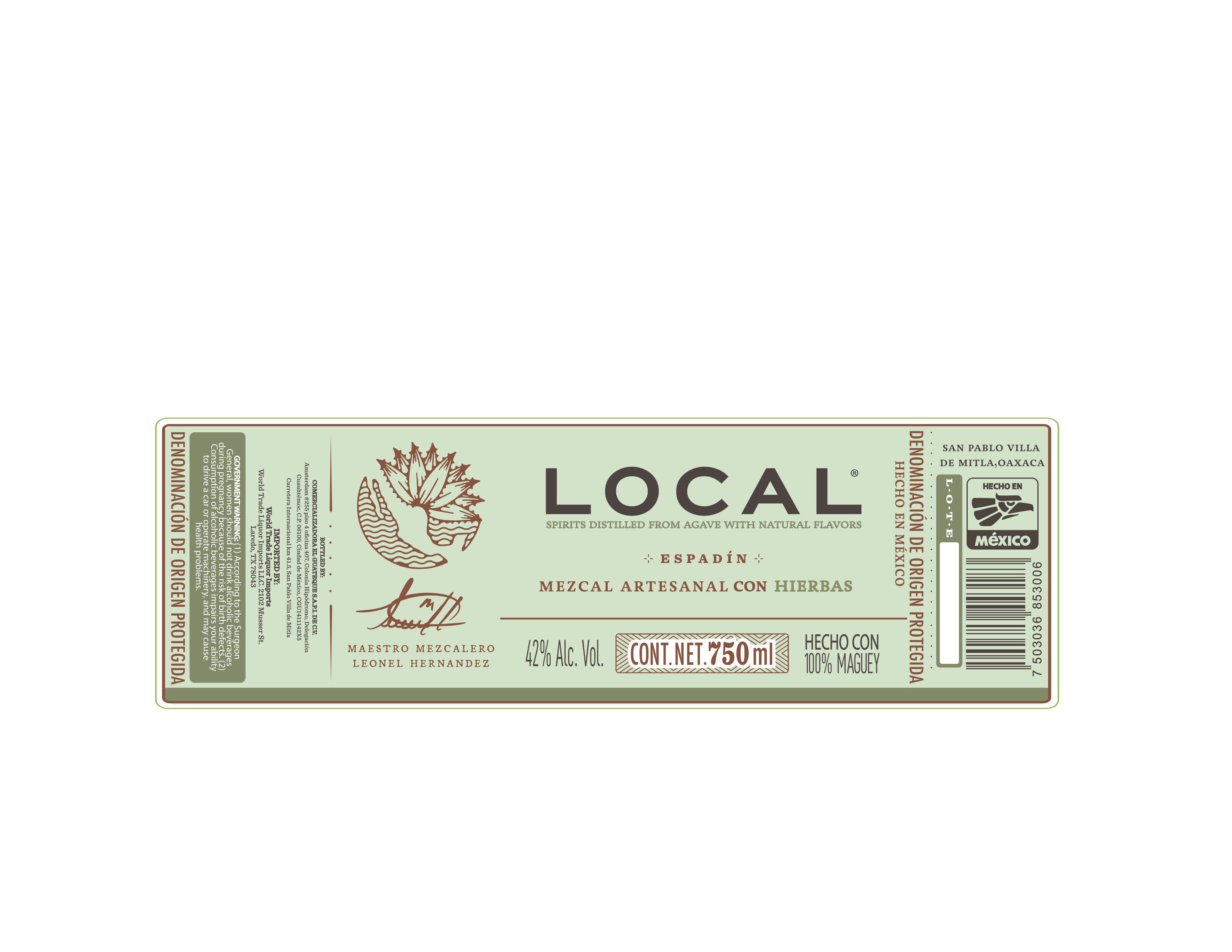 TABC label artwork for LOCAL MEZCAL ARTESANAL CON HIERBAS
