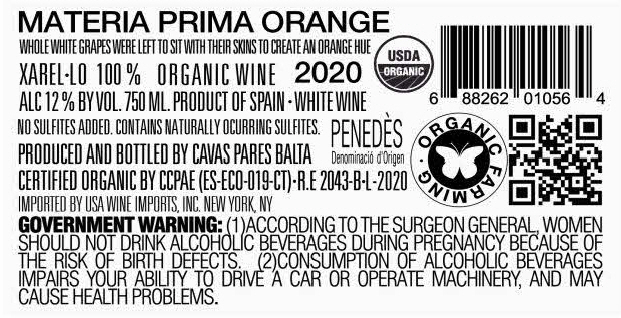 TABC label artwork for Materia Prima Orange