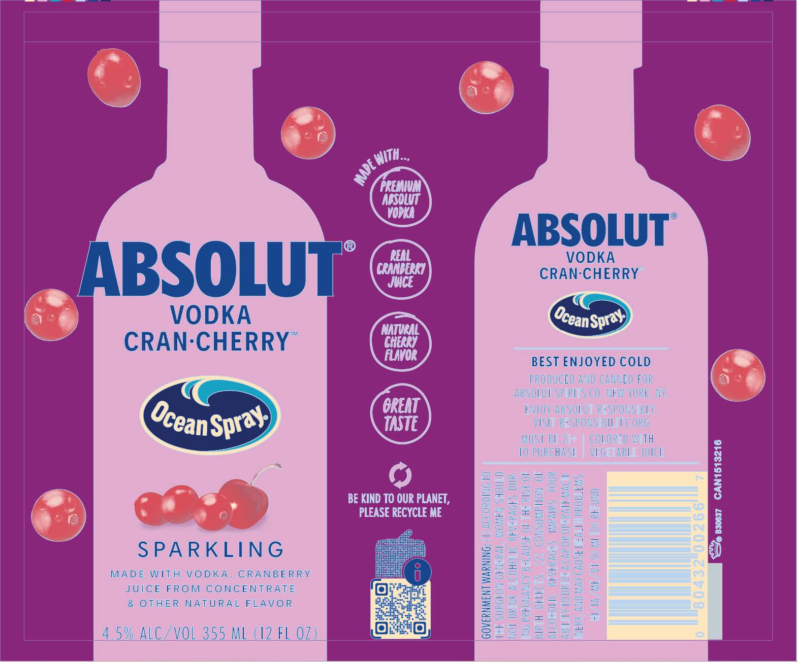 TABC label artwork for Absolut Ocean Cran-Cherry