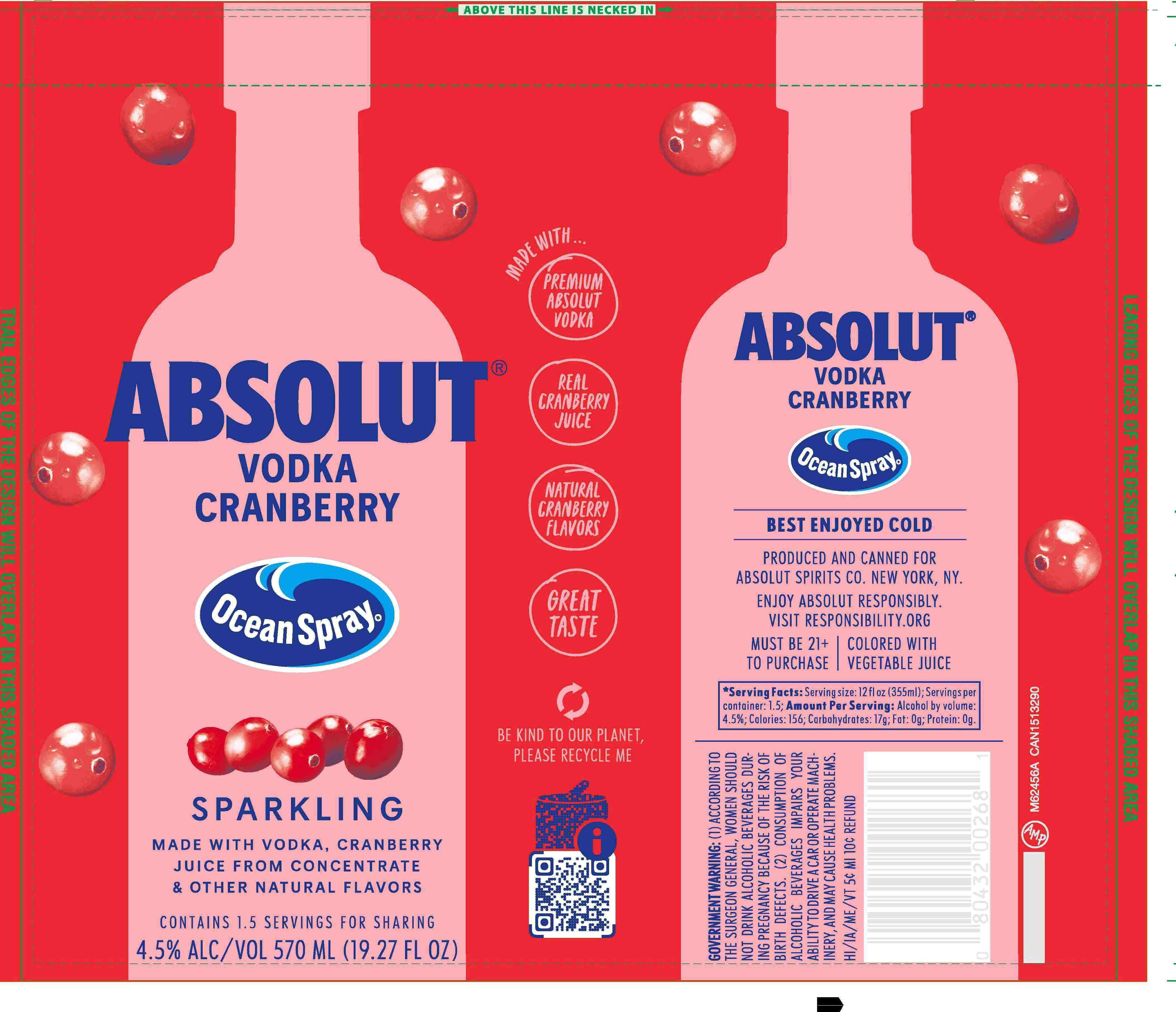TABC label artwork for Absolut Ocean Cranberry