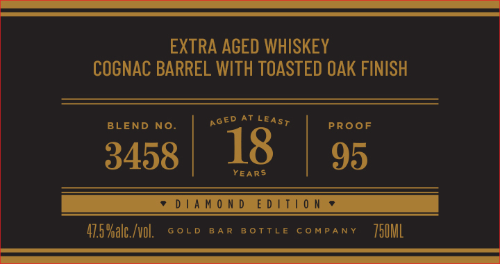 TABC label artwork for Gold Bar Premium Blend Extra Aged Whiskey Cognac Barrel With Toasted Oak Finish