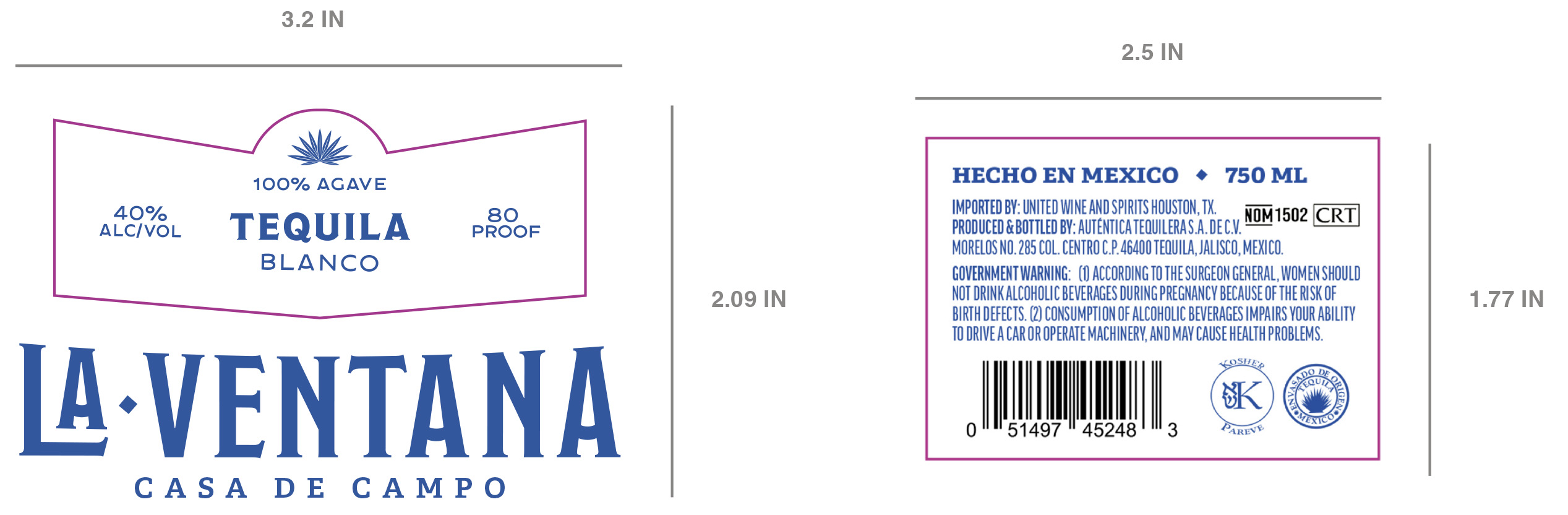 TABC label artwork for LA VENTANA CASA DE CAMPO BLANCO