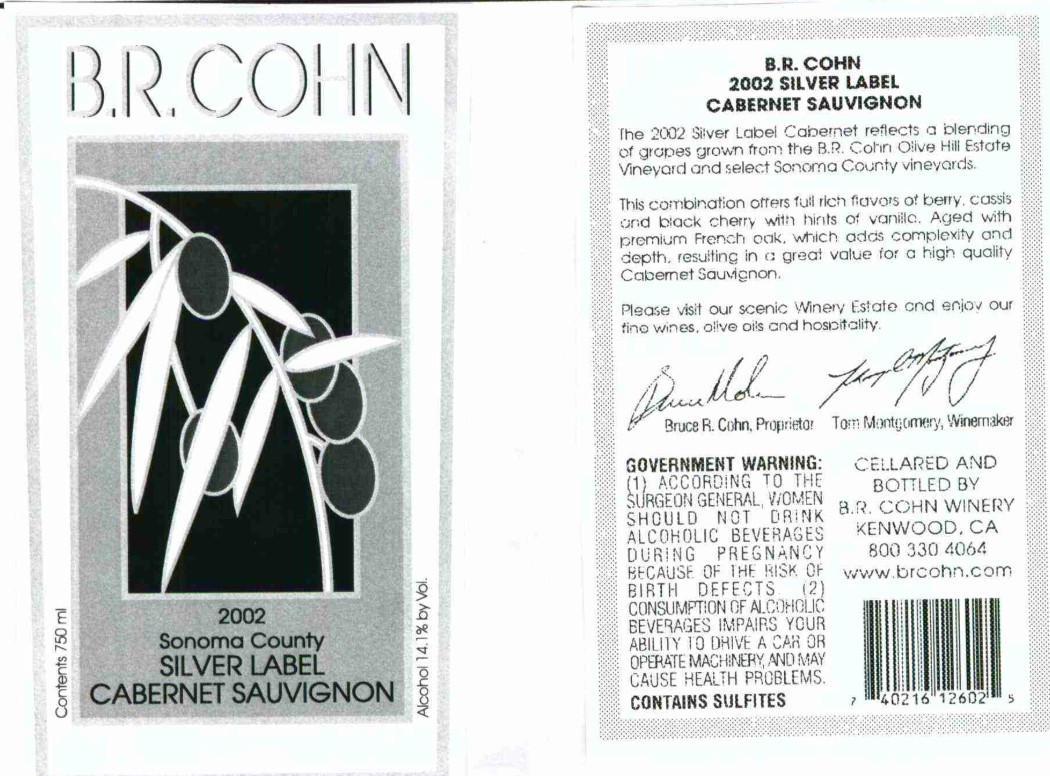 TABC label artwork for B.R. Cohn Silver Label Cabernet Sauvignon