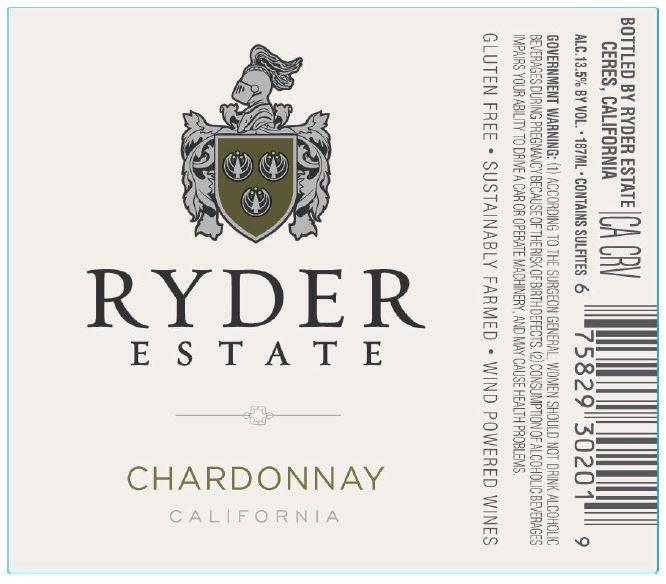 TABC label artwork for Ryder Estate Chardonnay California
