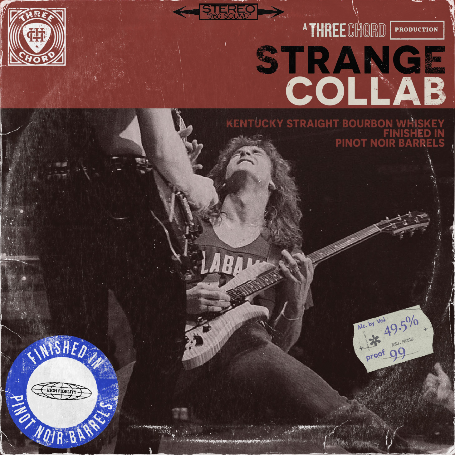 TABC label artwork for Three Chord Strange Collab Kentucky Straight Bourbon Whiskey Finished In Pinot Noir Barrels