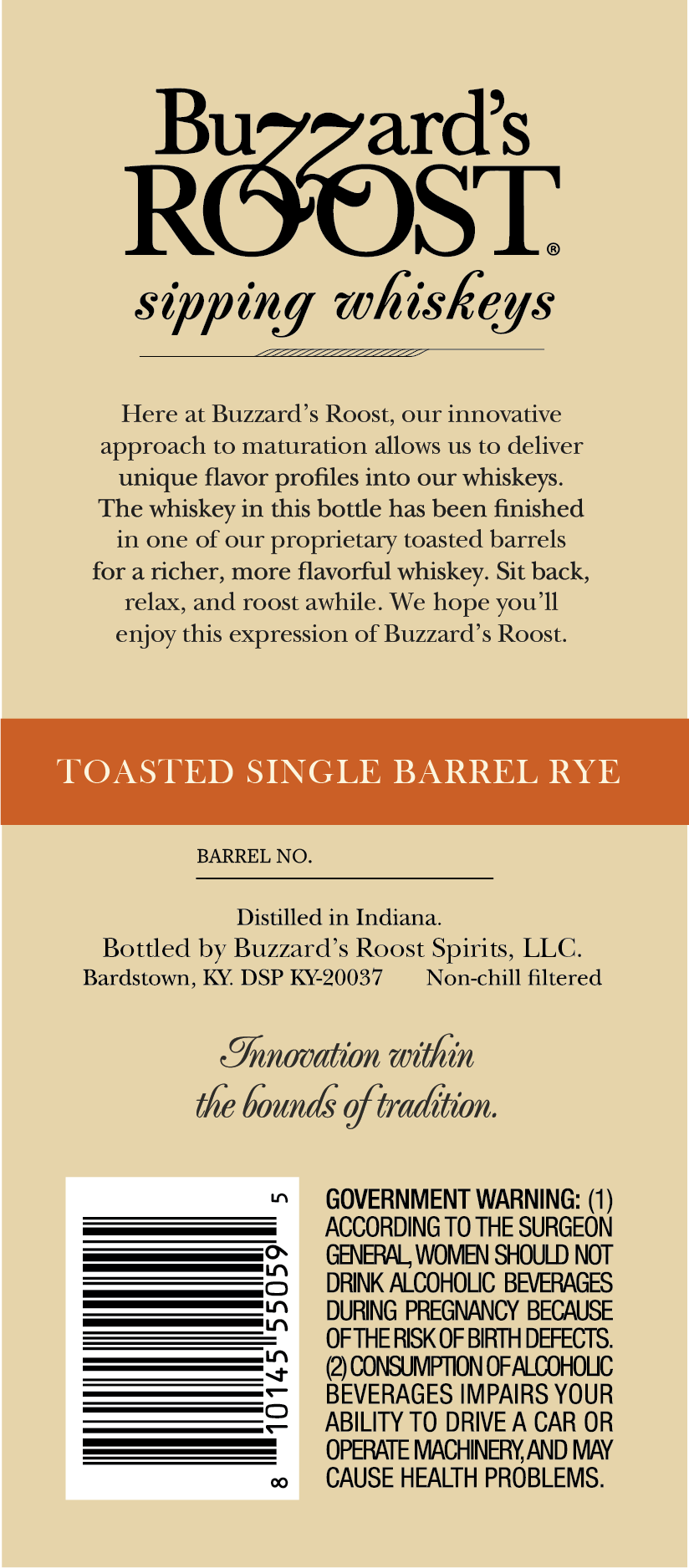 TABC label artwork for Buzzard's Roost Toased Single Barrel Rye