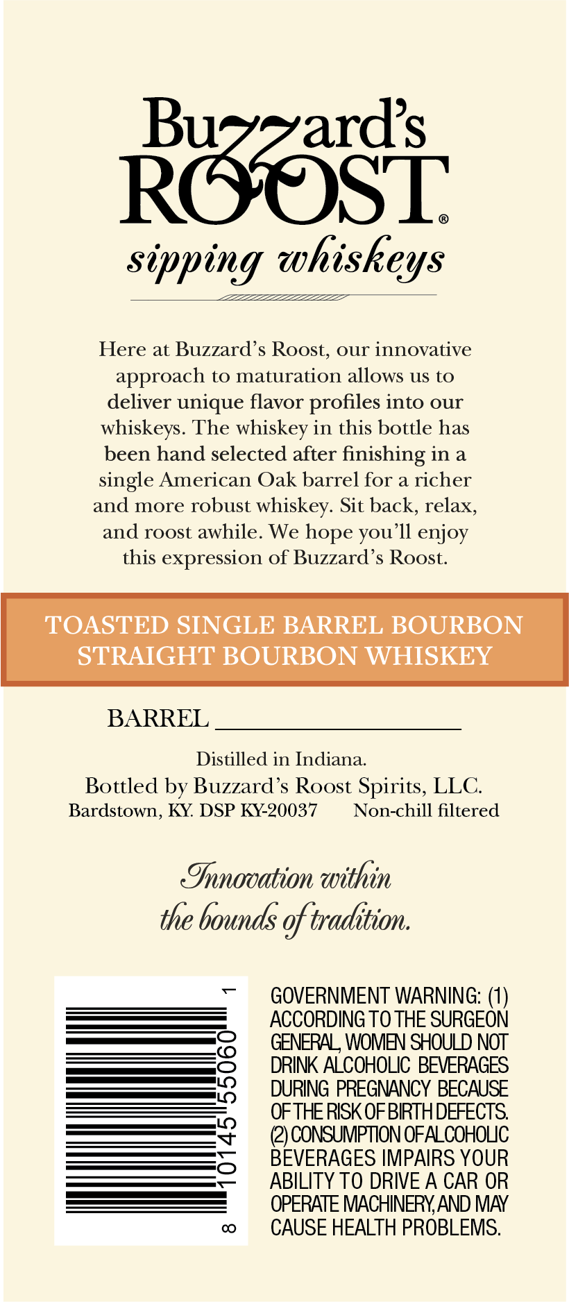 TABC label artwork for Buzzard's Roost Toasted Single Barrel Bourbon