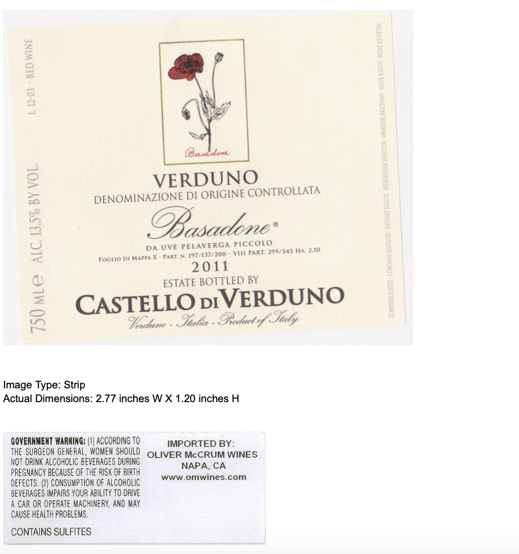 TABC label artwork for CASTELLO DI VERDUNO