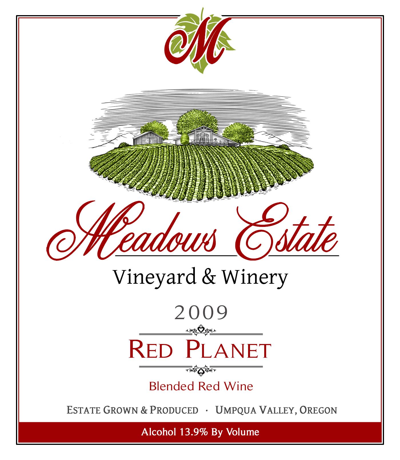 TABC label artwork for Meadows Estate Red Planet Umpqua Valley