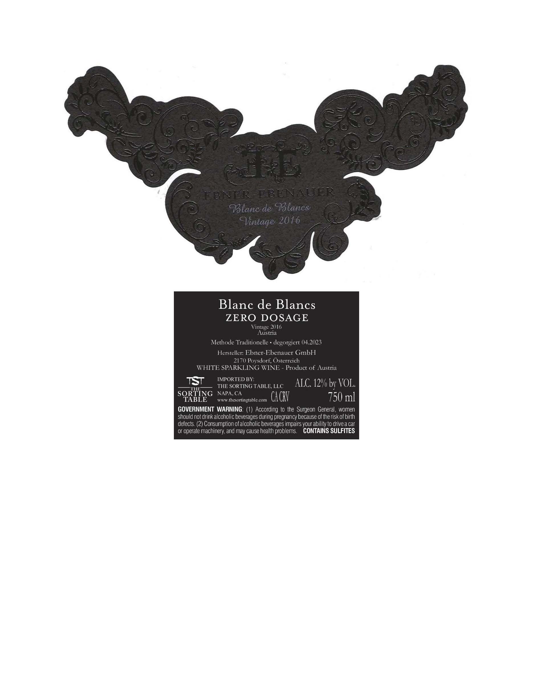 TABC label artwork for Ebner Ebenauer Blanc de Blancs
