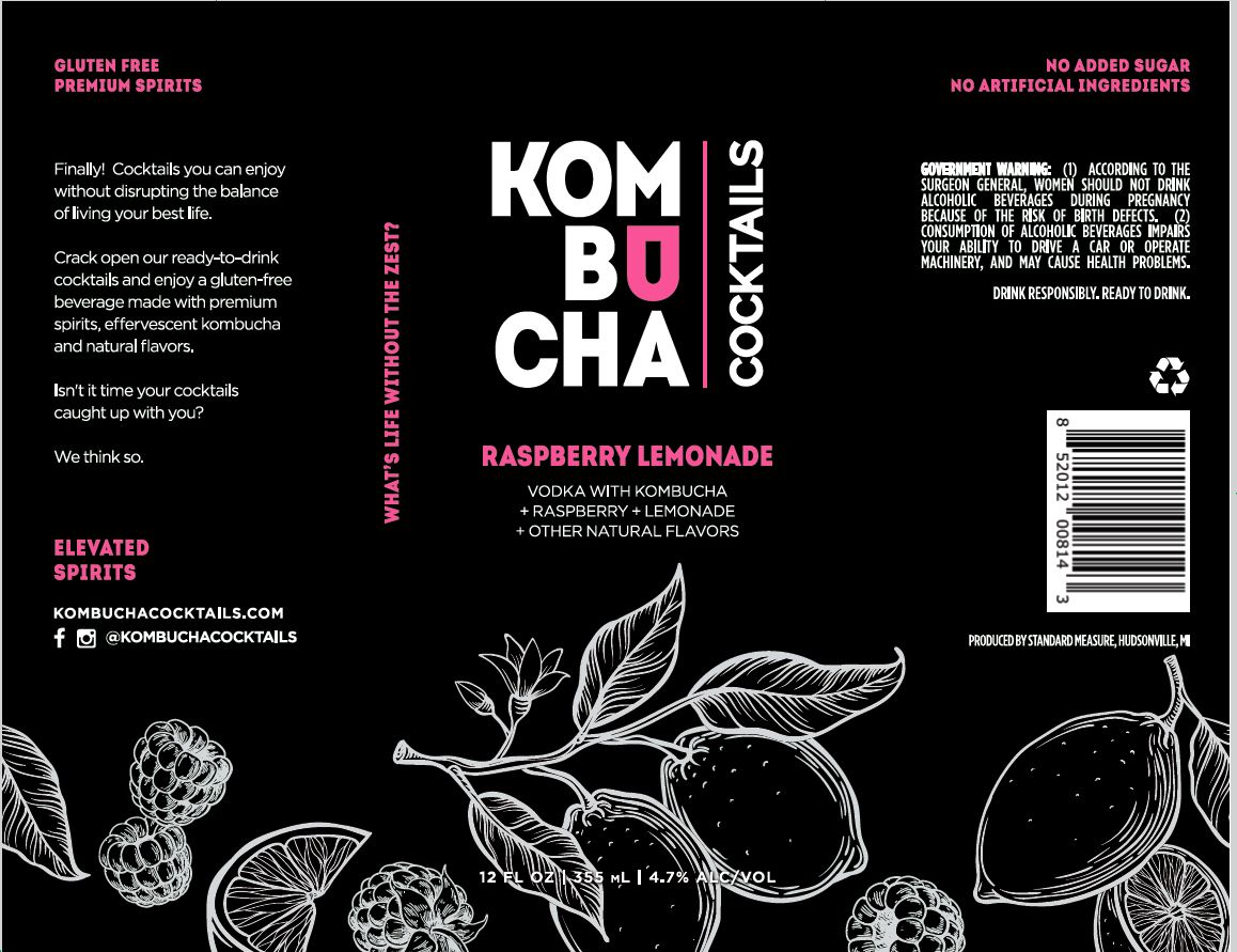 TABC label artwork for Kombucha Cocktails Raspberry Lemonade Vodka
