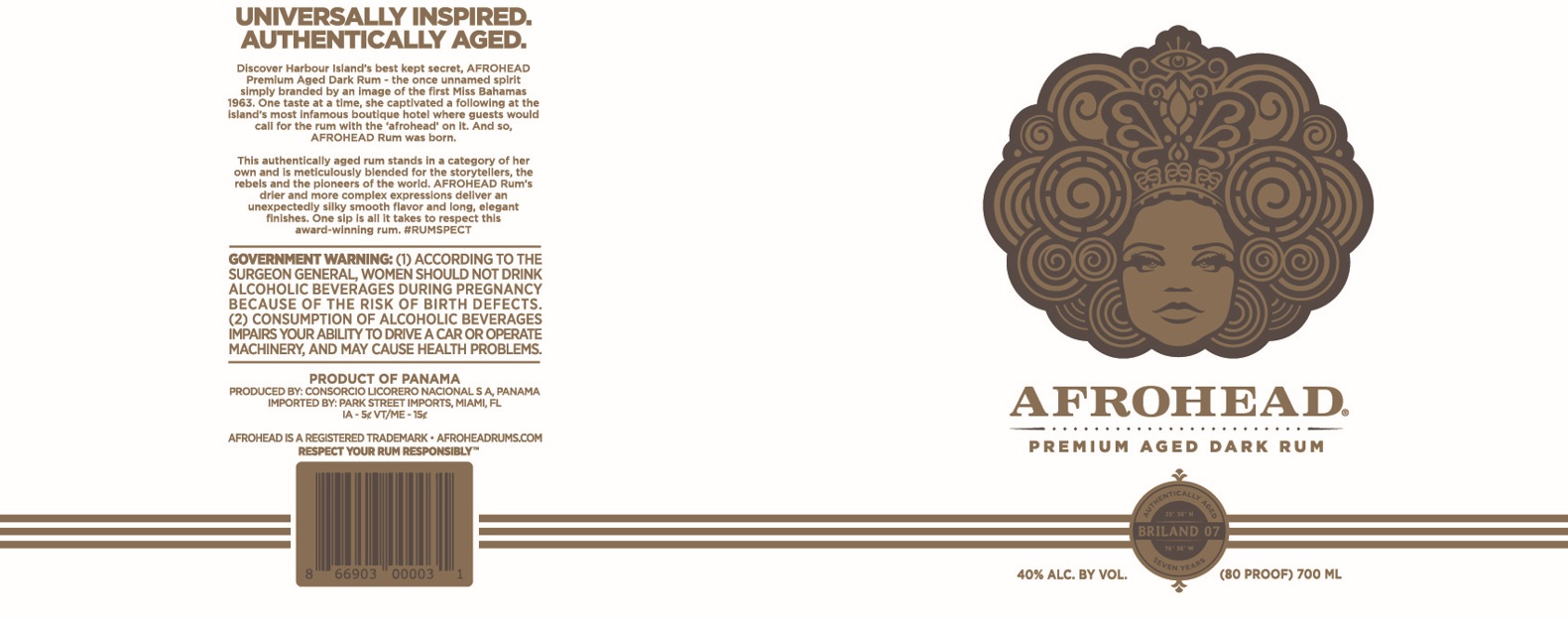TABC label artwork for Afrohead Premium Aged Dark Rum