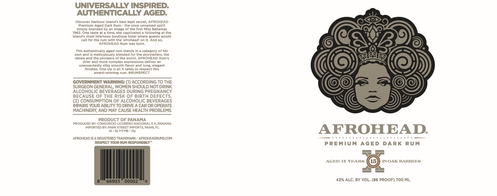 TABC label artwork for Afrohead Premium Aged Dark Rum Aged 15 Years
