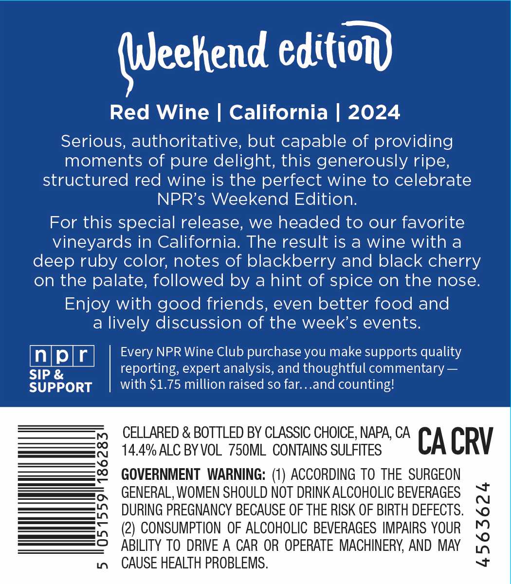 TABC label artwork for Weekend Edition Red Wine, California