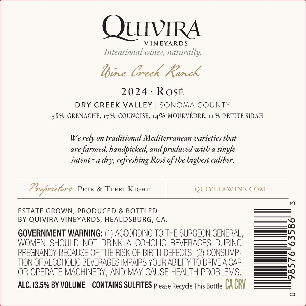 TABC label artwork for QUIVIRA VINEYARDS ROSE DRY CREEK VALLEY