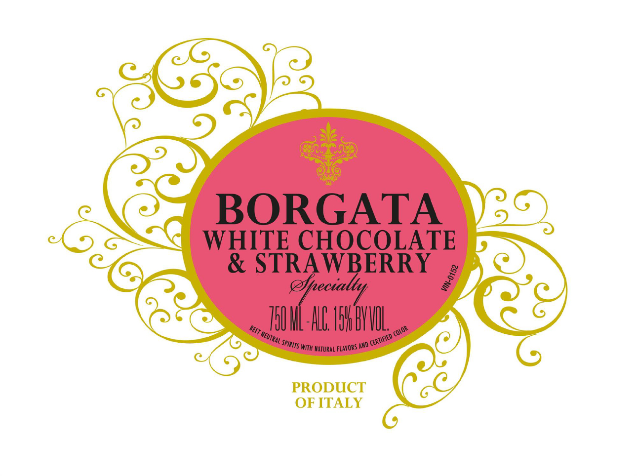 TABC label artwork for Borgata White Chocolate & Strawberry Liqueur