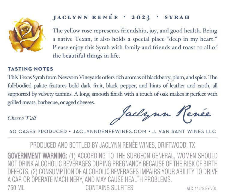 TABC label artwork for JACLYNN RENEE SYRAH