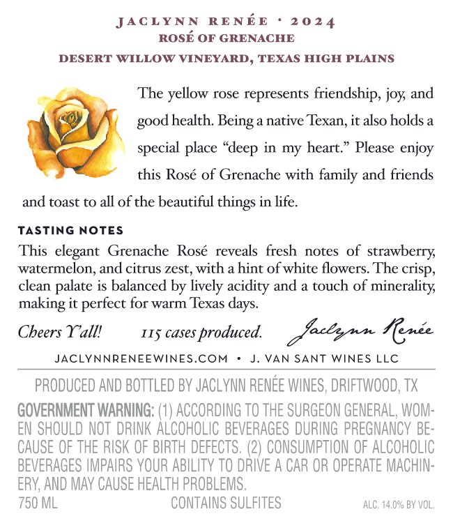 TABC label artwork for JACLYNN RENEE ROSE OF GRENACHE