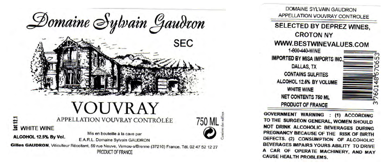 TABC label artwork for DOMAINE SYLVAIN GAUDRON SEC VOUVRAY