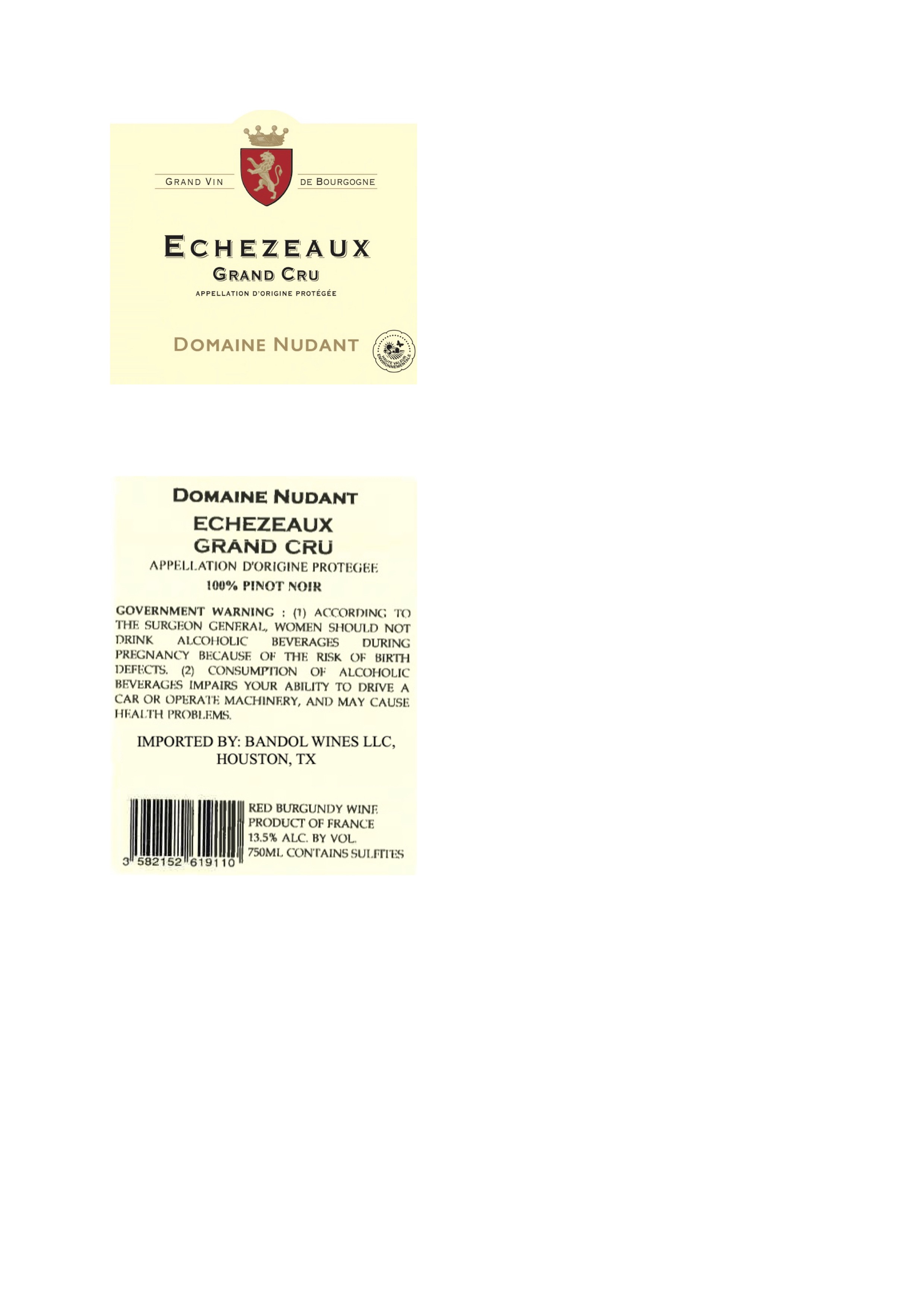 TABC label artwork for DOMAINE NUDANT ECHEZEAUX GRAND CRU PINOT NOIR