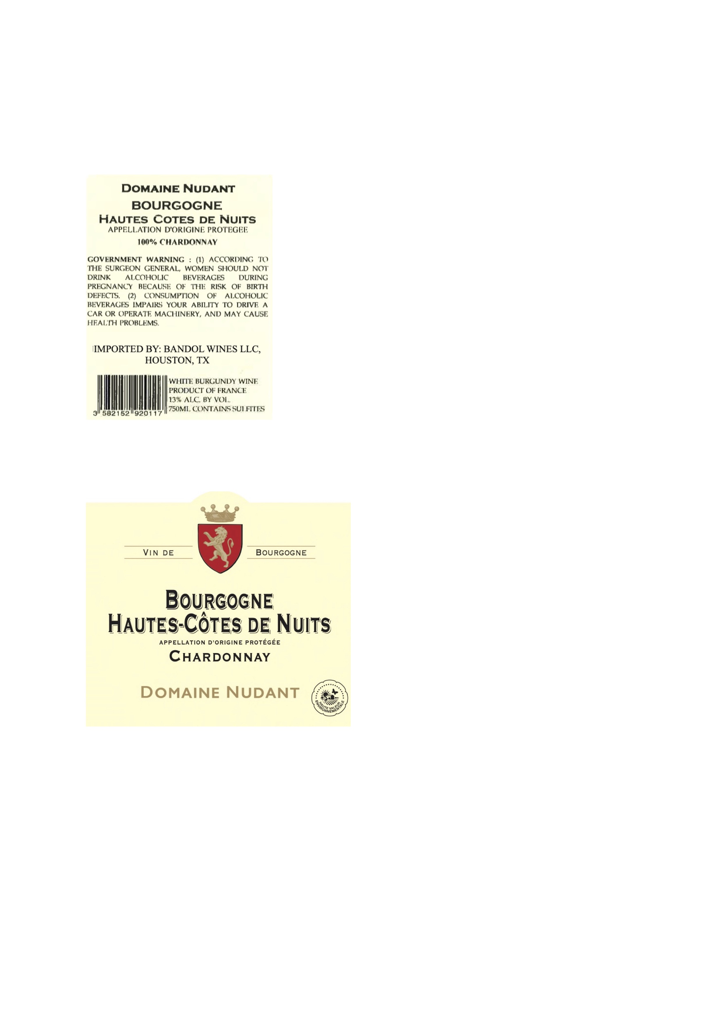TABC label artwork for DOMAINE NUDANT BOURGONE HAUTES-COTES DE NUITS CHARDONNAY