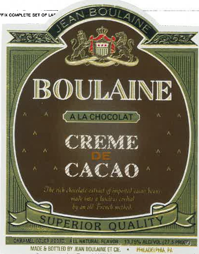 TABC label artwork for Boulaine Brown Creme De Cacao