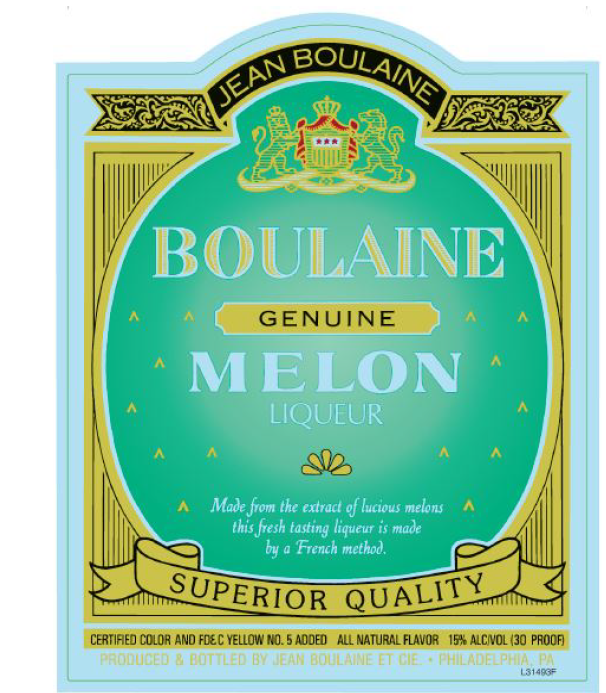 TABC label artwork for Boulaine Melon Liqueur