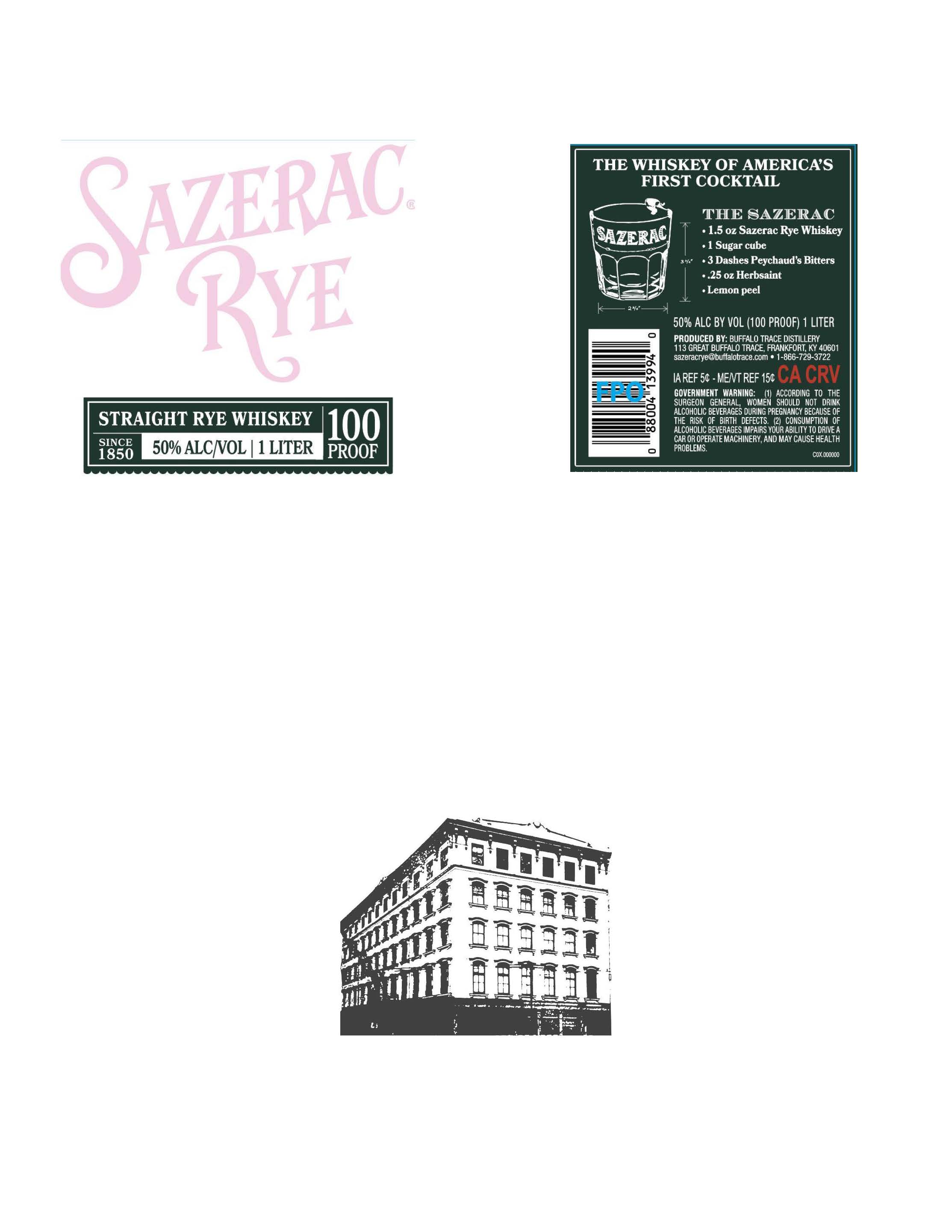 TABC label artwork for Sazerac Rye 100pf