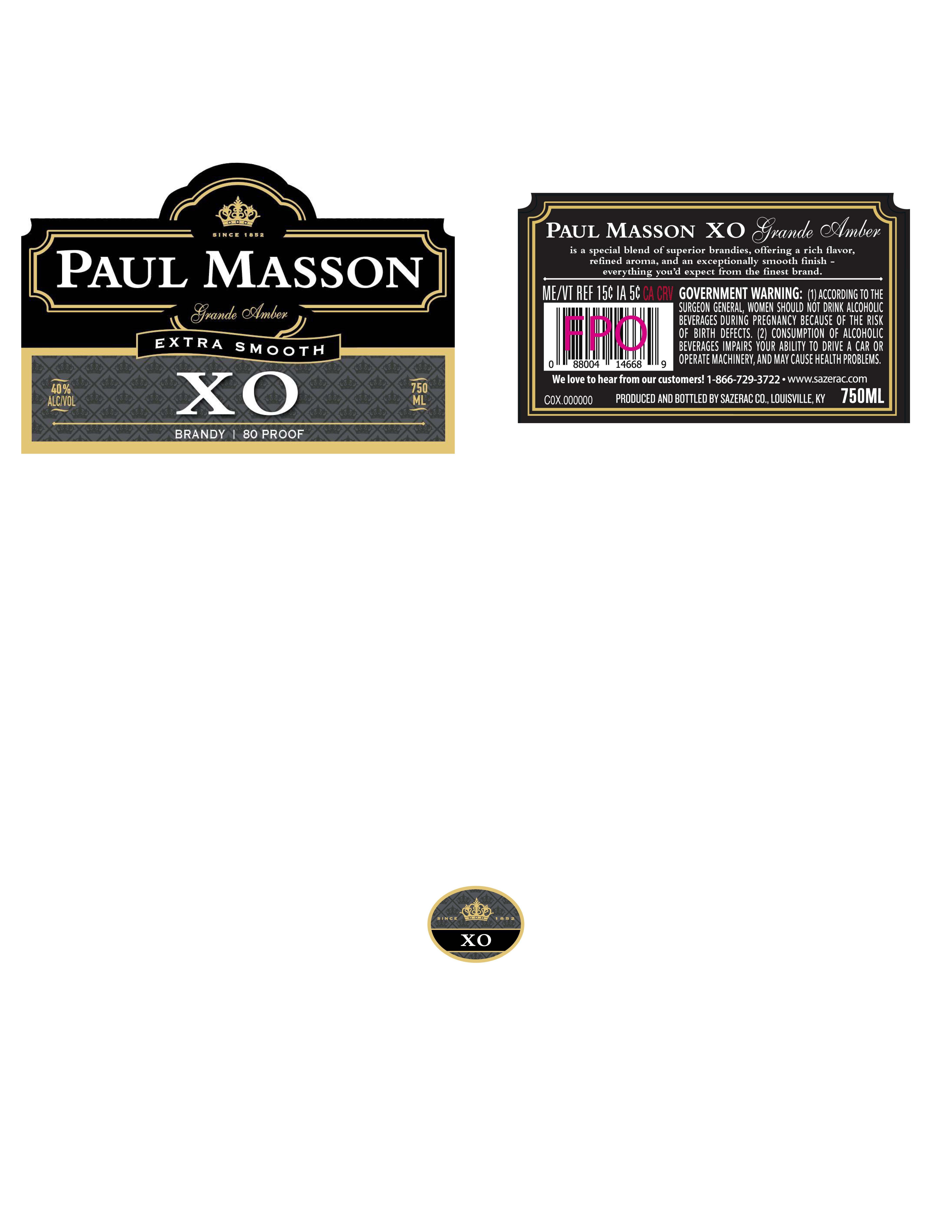 TABC label artwork for Paul Masson Grande Amber XO Brandy 80pf
