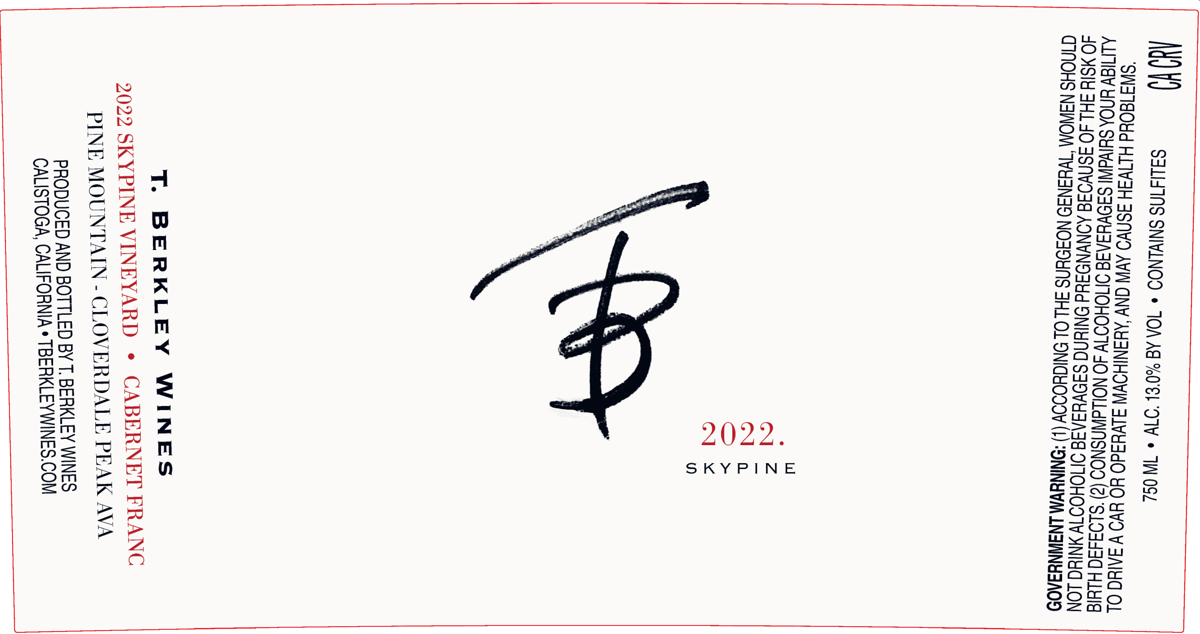 TABC label artwork for T. Berkley Wines Skypine Pine Mountain-Cloverdale Peak