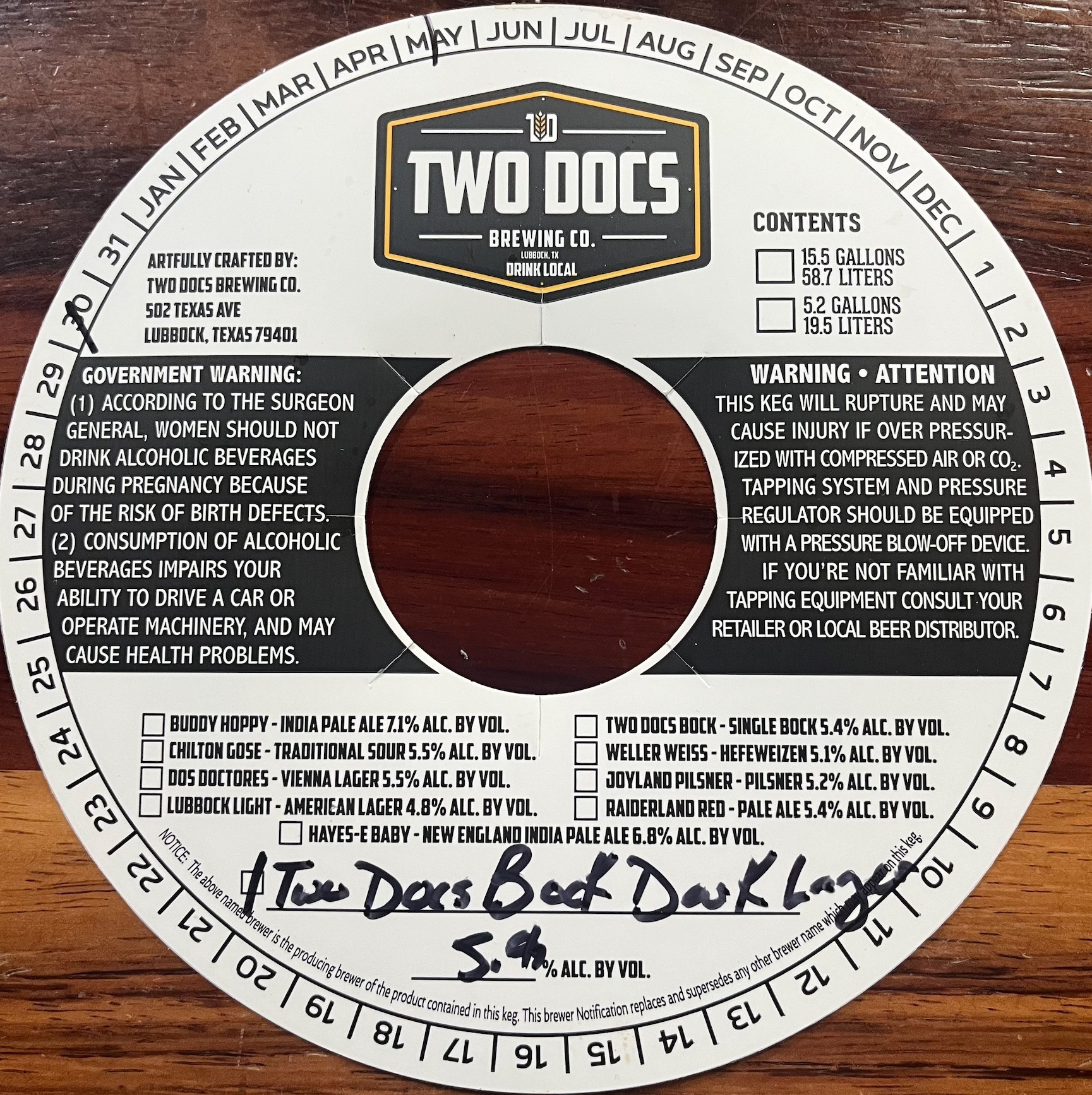TABC label artwork for Two Docs Bock
