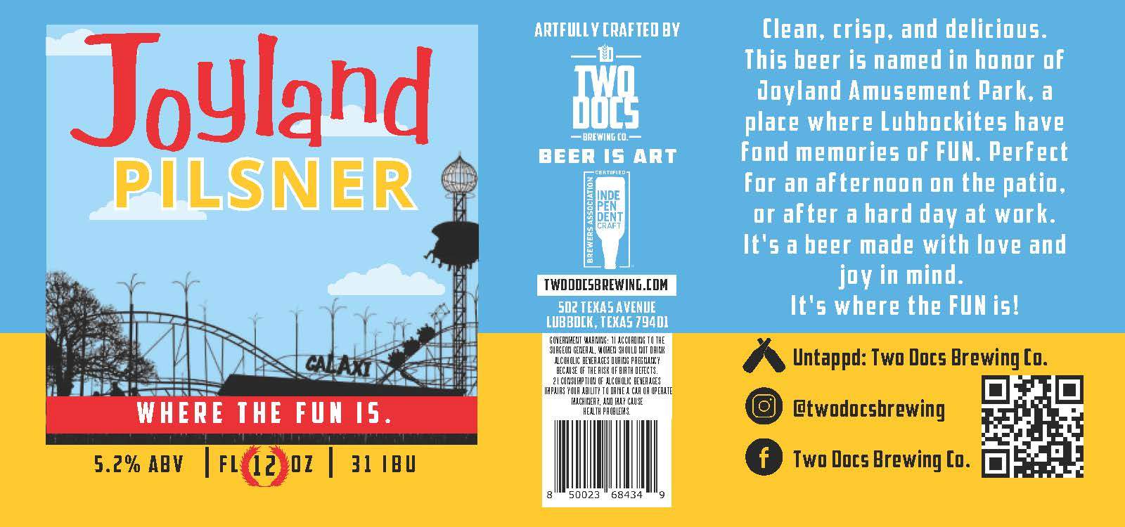 TABC label artwork for Joyland Pilsner