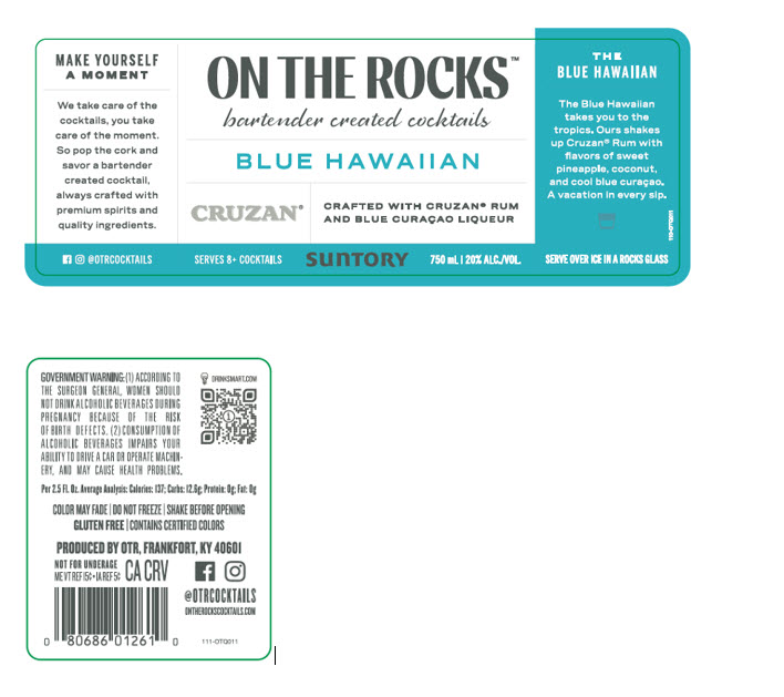 TABC label artwork for On The Rocks Blue Hawaiian