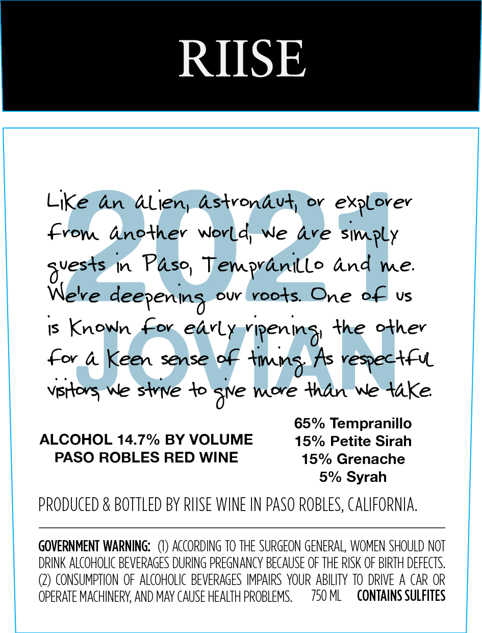 TABC label artwork for Riise Jovan Red Wine