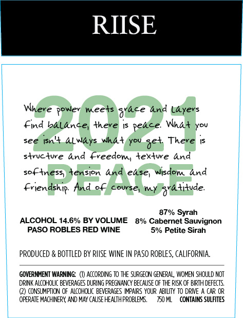 TABC label artwork for Riise Peace Red Wine