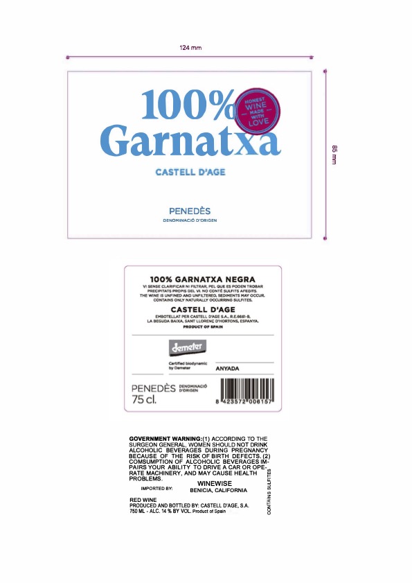 TABC label artwork for Castell D'age Garnatxa Negra