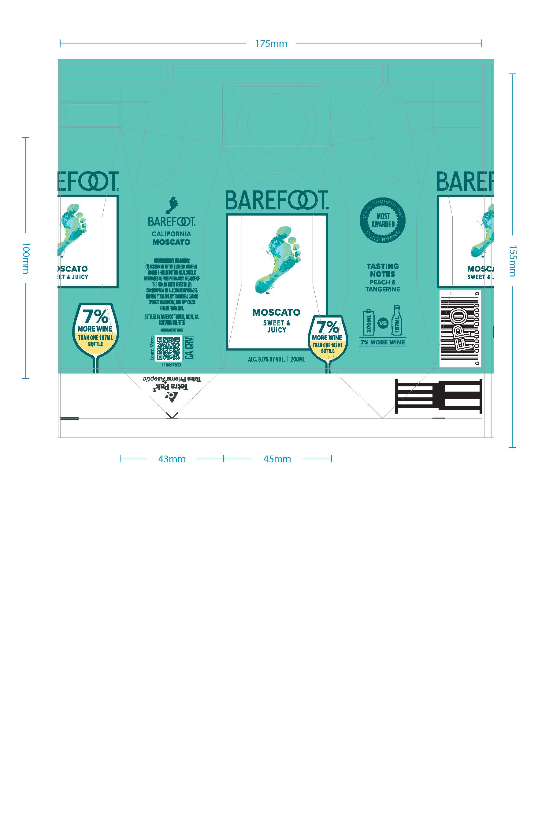 TABC label artwork for Barefoot Moscato California Sweet & Juicy