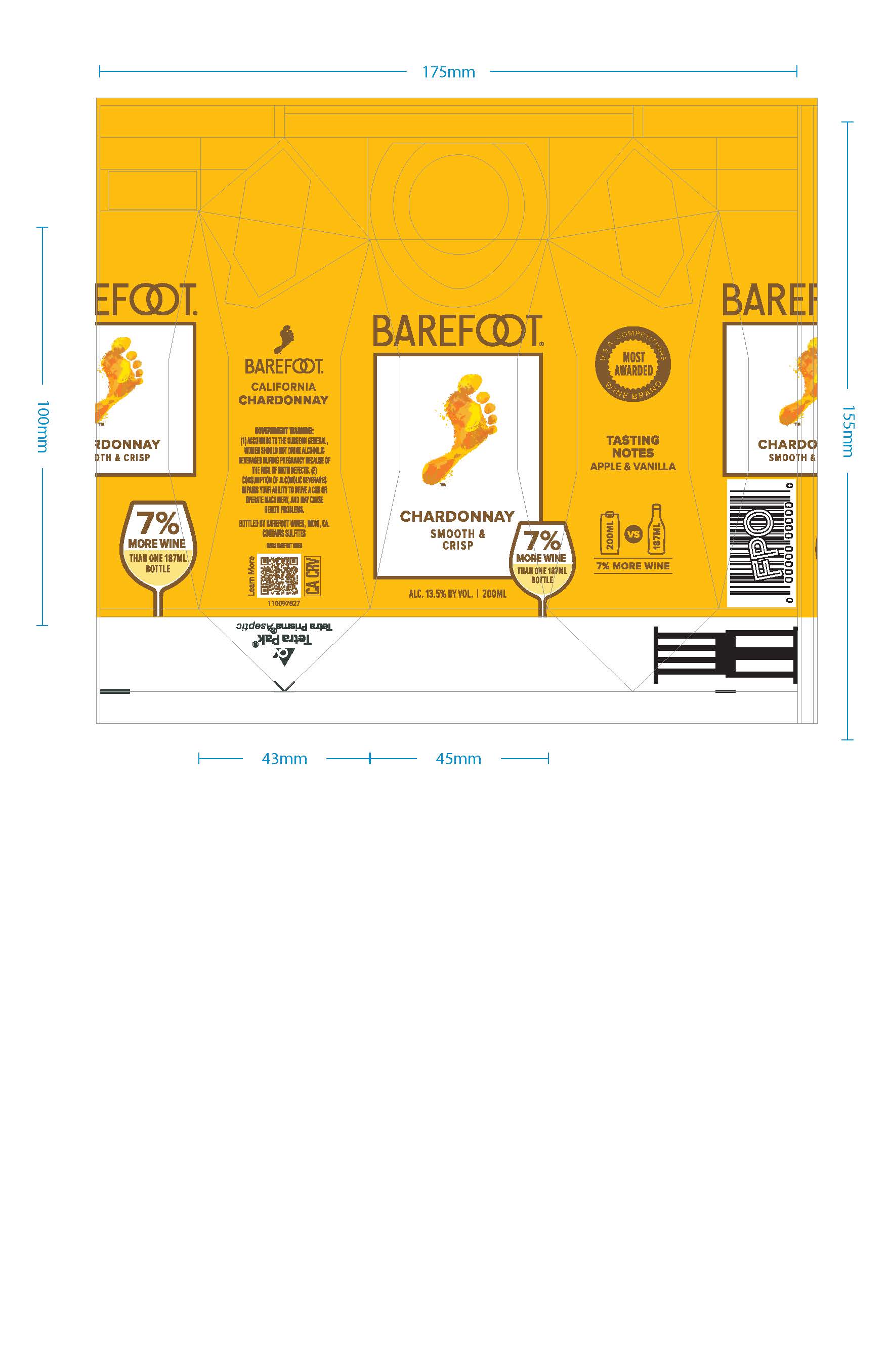 TABC label artwork for Barefoot Chardonnay California Smooth & Crisp