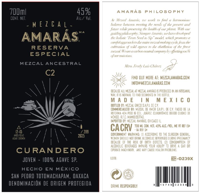 TABC label artwork for Amaras Reserva Especial Curandero
