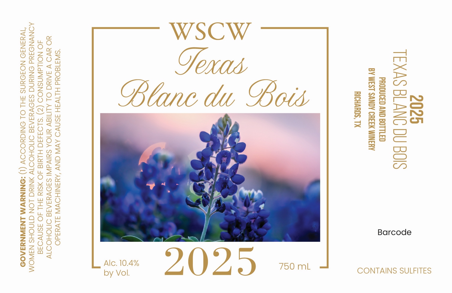 TABC label artwork for WSCW Texas Blanc Du Bois