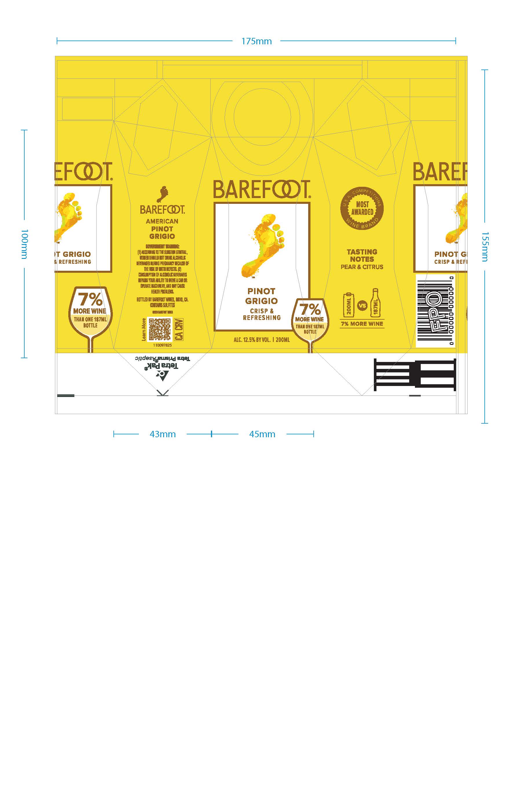 TABC label artwork for Barefoot Pinot Grigio American Crisp & Refreshing