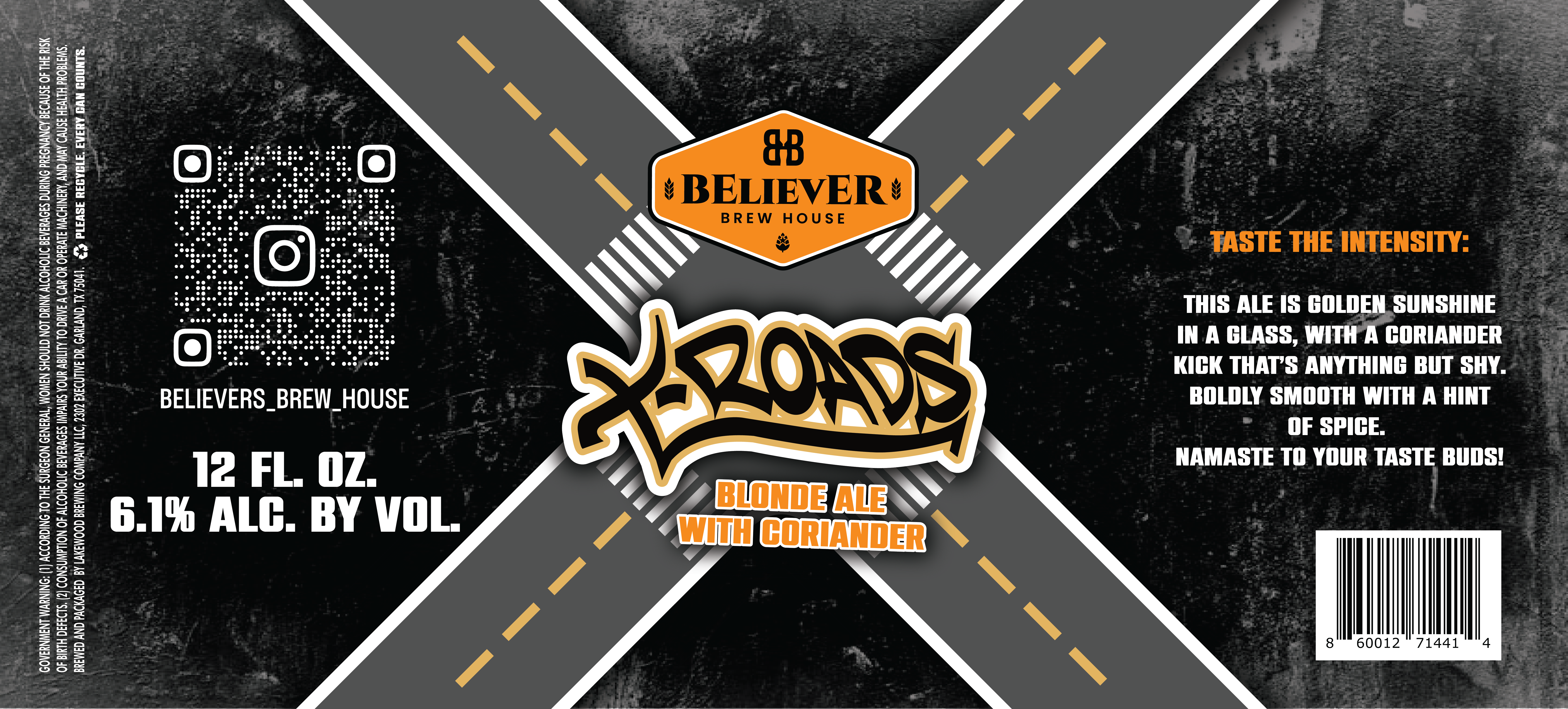 TABC label artwork for BELEIVER BREW HOUSE X-ROADS