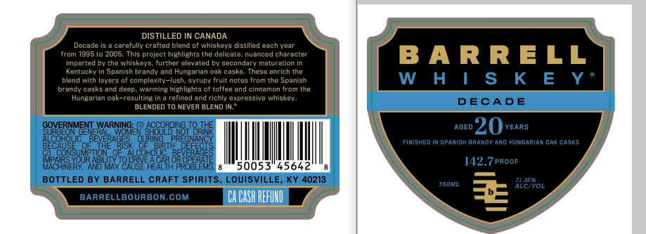 TABC label artwork for Barrell Whiskey Decade