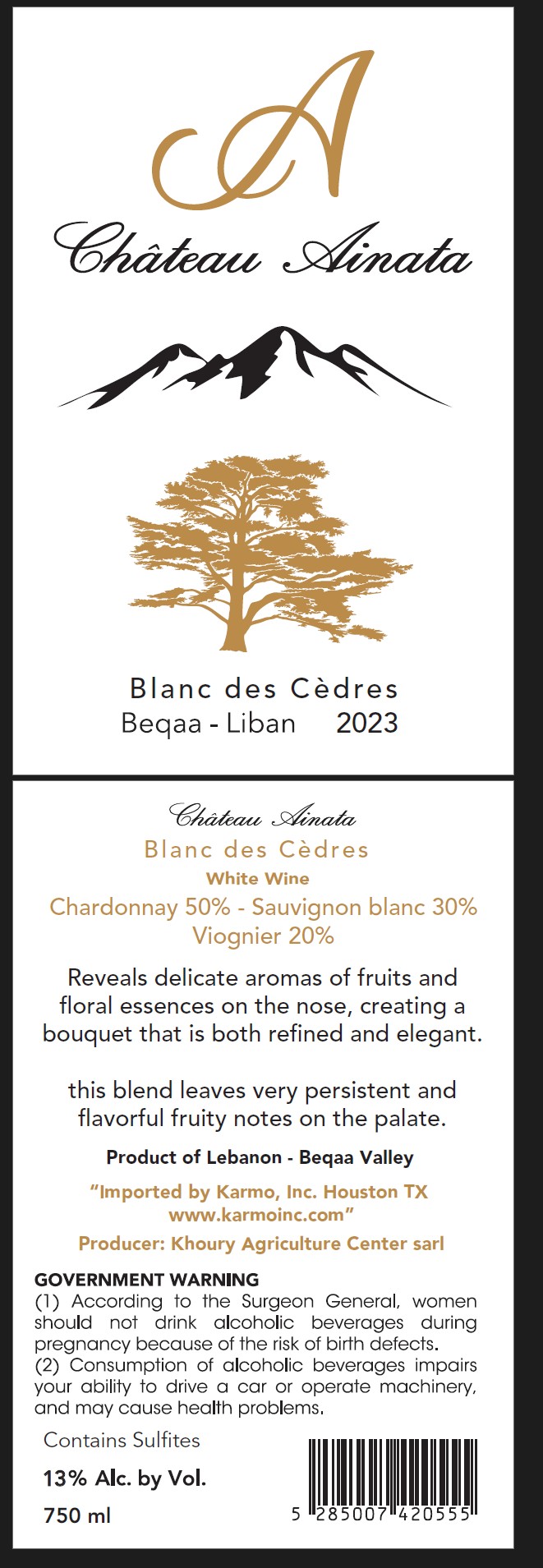 TABC label artwork for Chateau Ainata Blanc Des Cedres