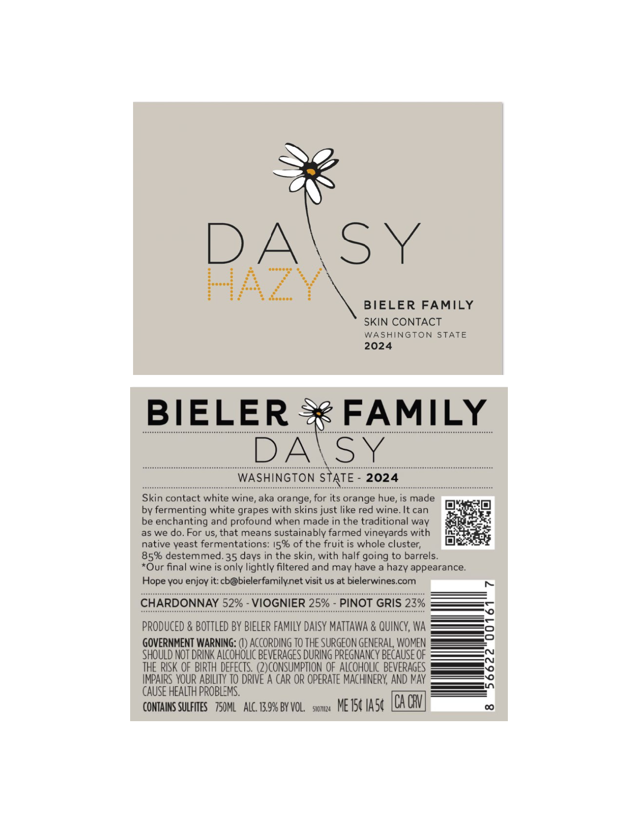 TABC label artwork for Bieler Family Daisy Hazy Orange Wine Washington