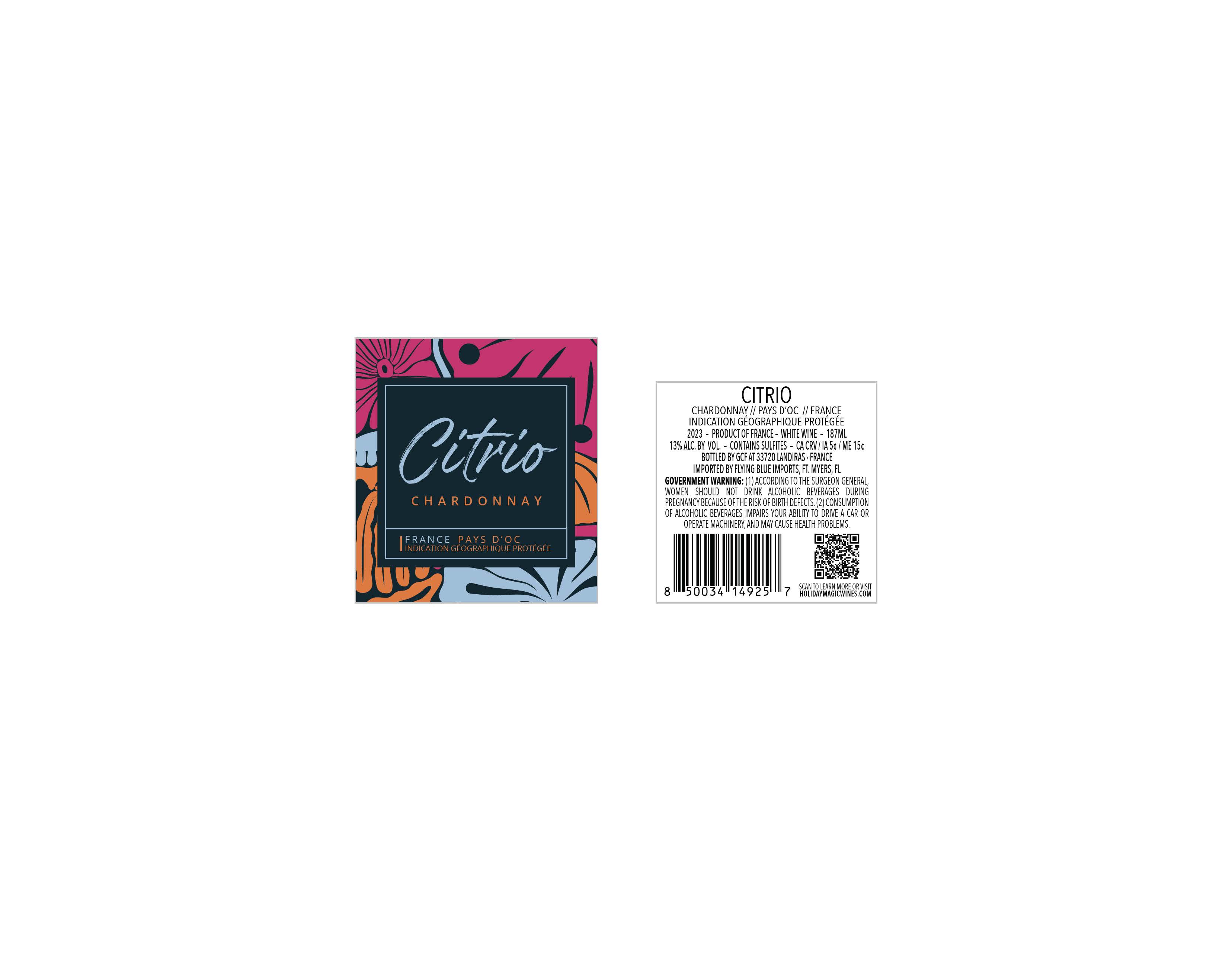 TABC label artwork for Citrio Chardonnay - France
