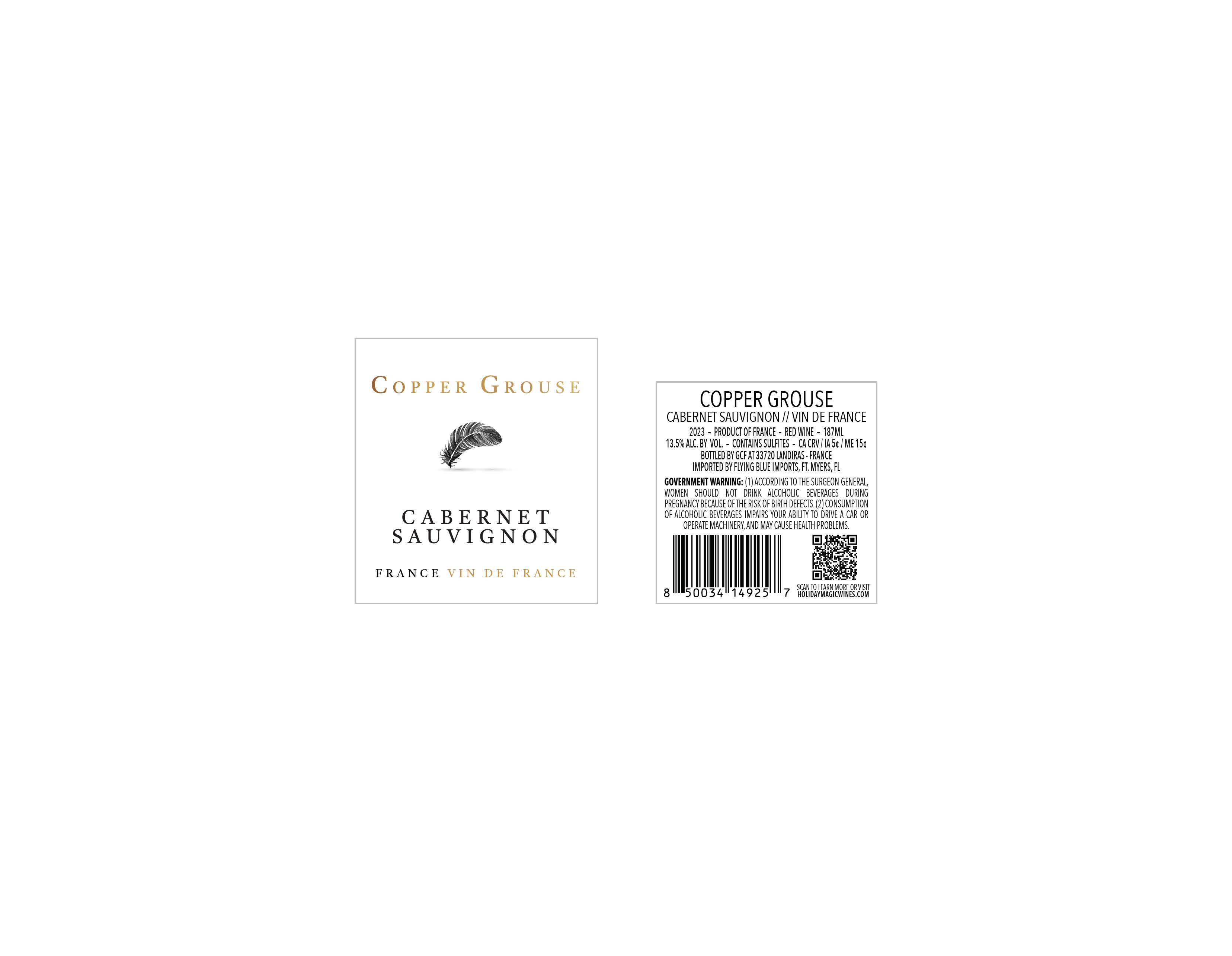 TABC label artwork for COPPER GROUSE Cabernet Sauvignon France