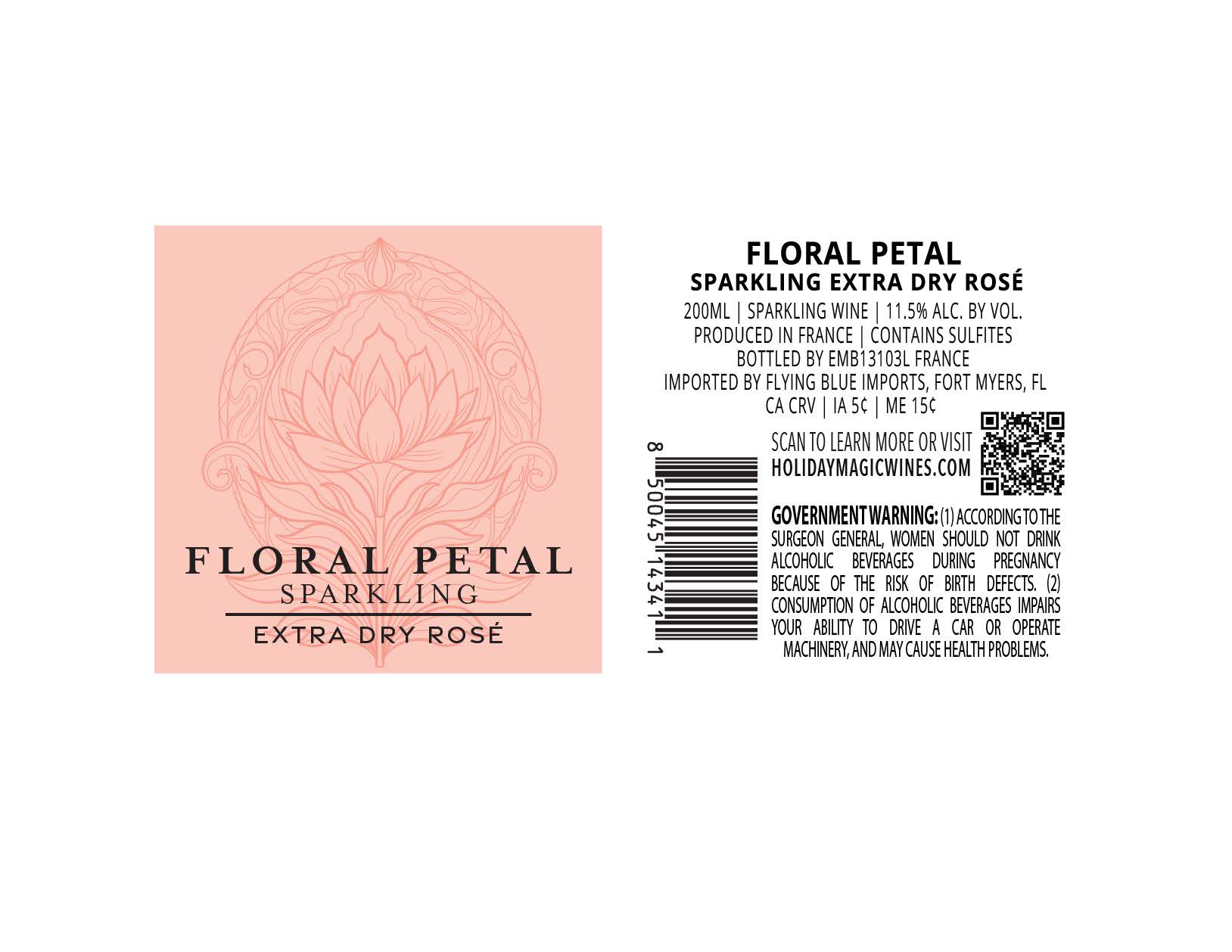 TABC label artwork for FLORAL PETAL Sparkling extra dry rose France