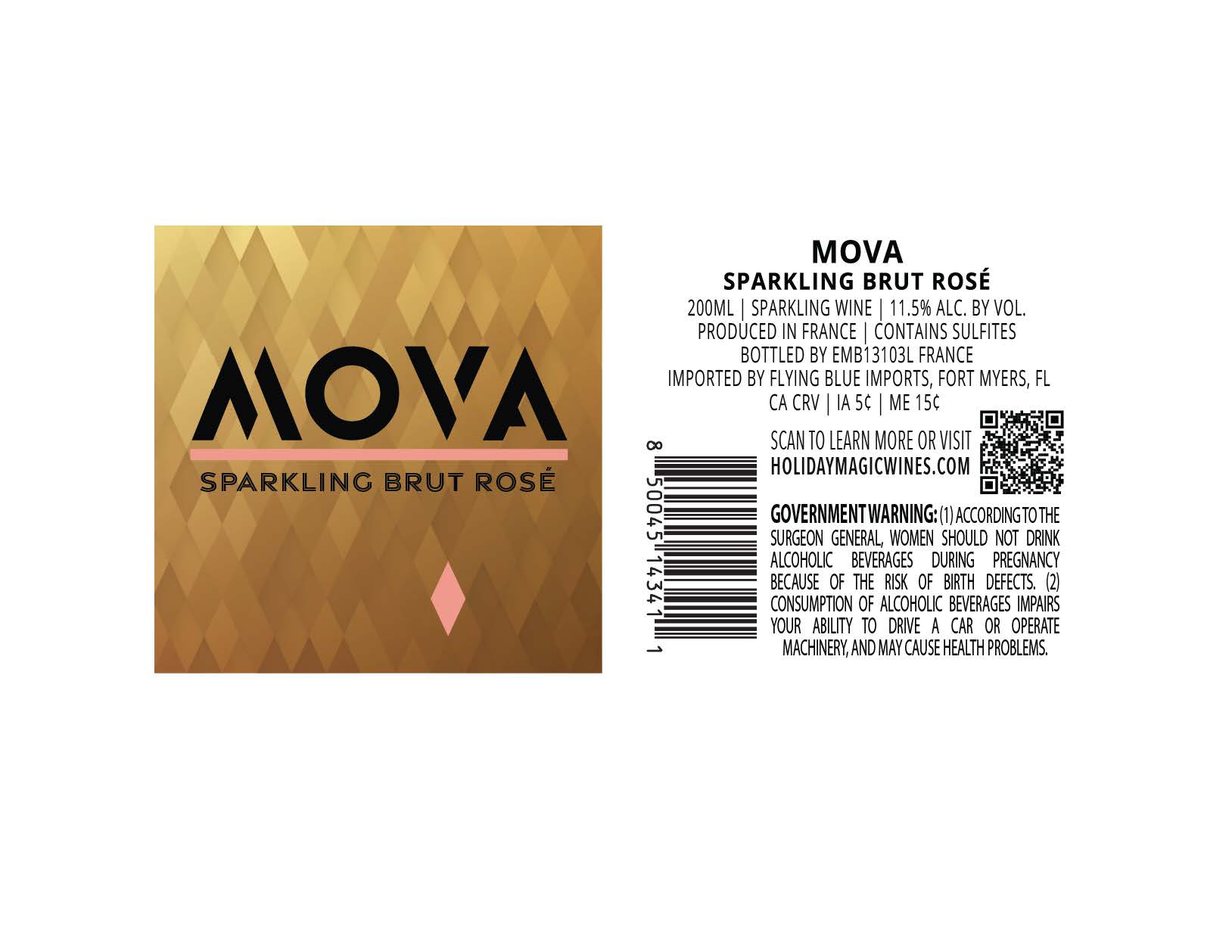 TABC label artwork for MOVA Sparkling Brut Rose France